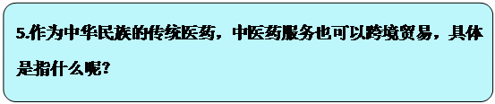 流程图: 可选过程: 5.作为中华民族的传统医药，中医药服务也可以跨境贸易，具体是指什么呢？